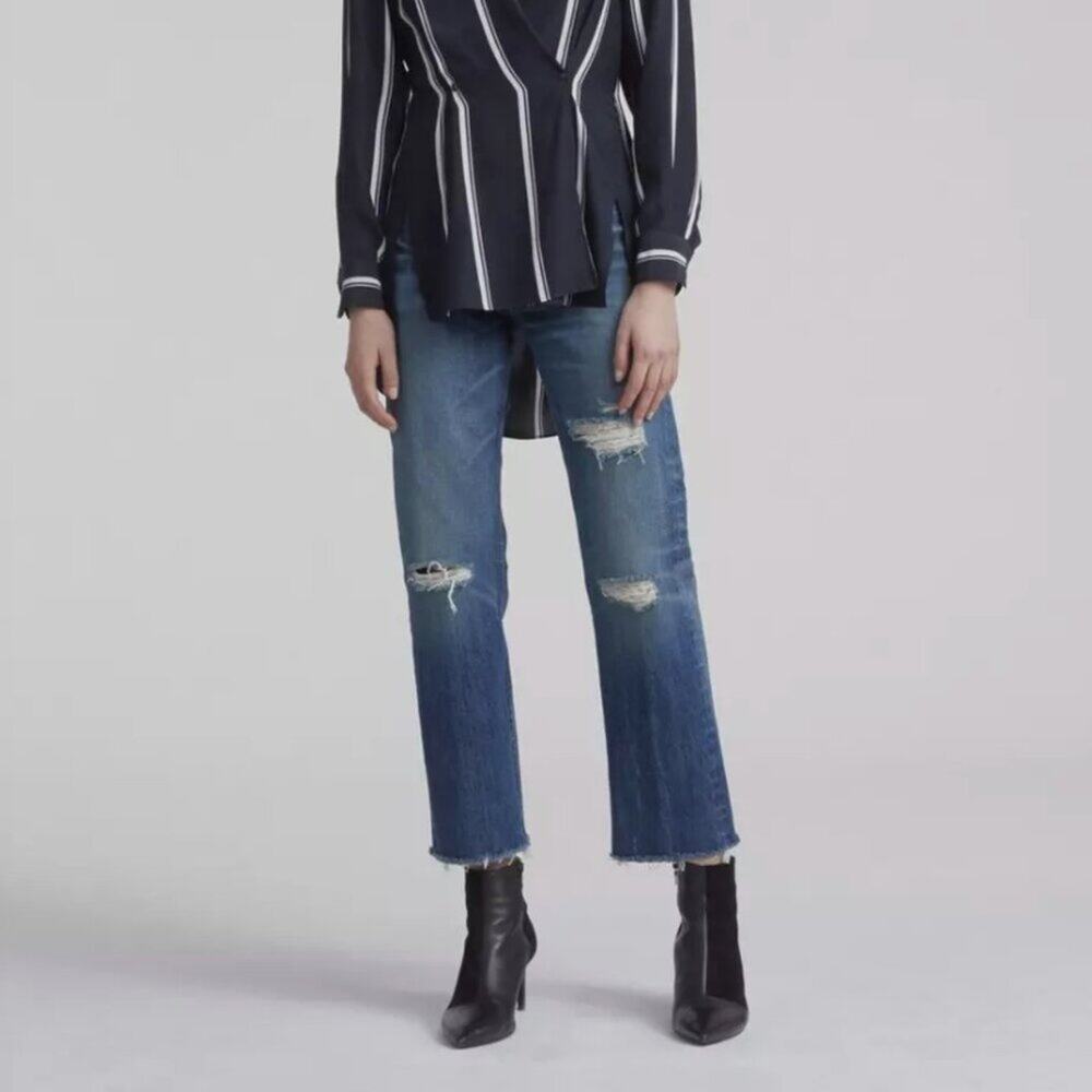 Rag & Bone High Rise Ankle Straight Distressed Jeans
